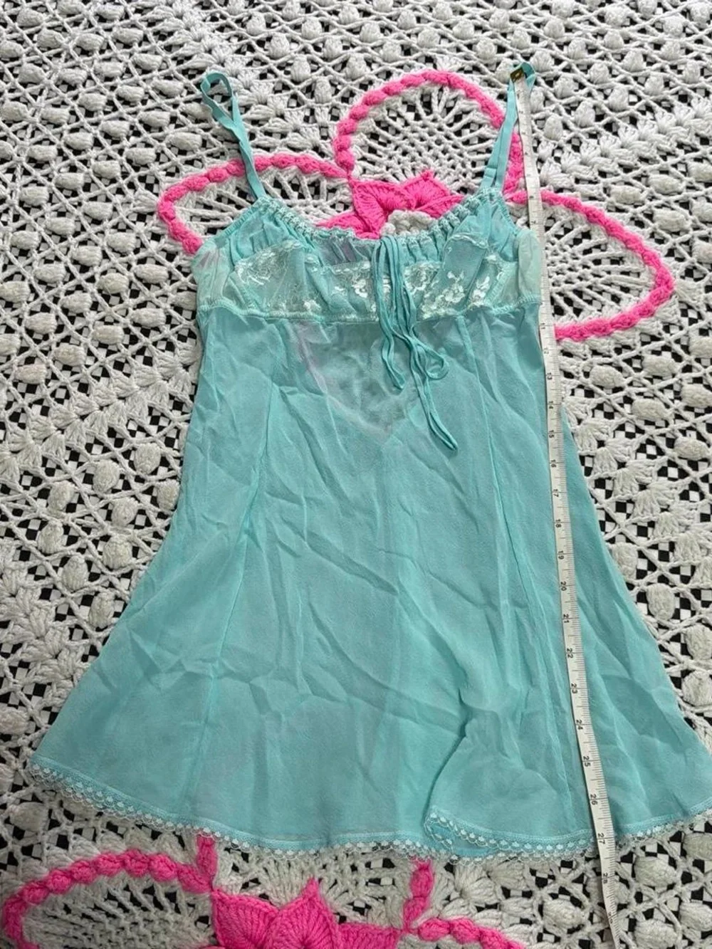 2002 Victorias Secret Aqua Silk babydoll slip dress